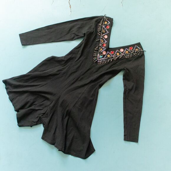 Joule Energy Vintage 80s Long Sleeve Gem Bead V-Neck Western Romper Size Small - Picture 2 of 8